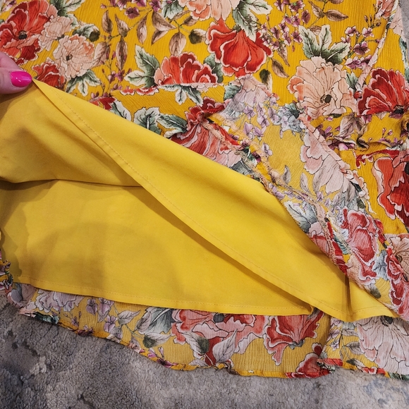 Anthropologie Dolan Silk Ellory Yellow Floral Midi flutter sleeve dress. S. New. - Picture 11 of 16